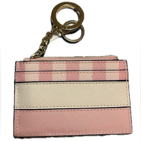 Victoria Secret V Logo Pink Striped Card Case w/Keyring - Picture 5 of 6